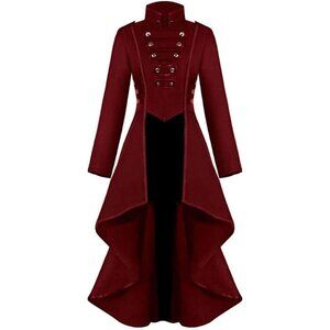 Steampunk Victorian Swallow Tail Long Trench Coat Jacket Red Cosplay Punk NWT